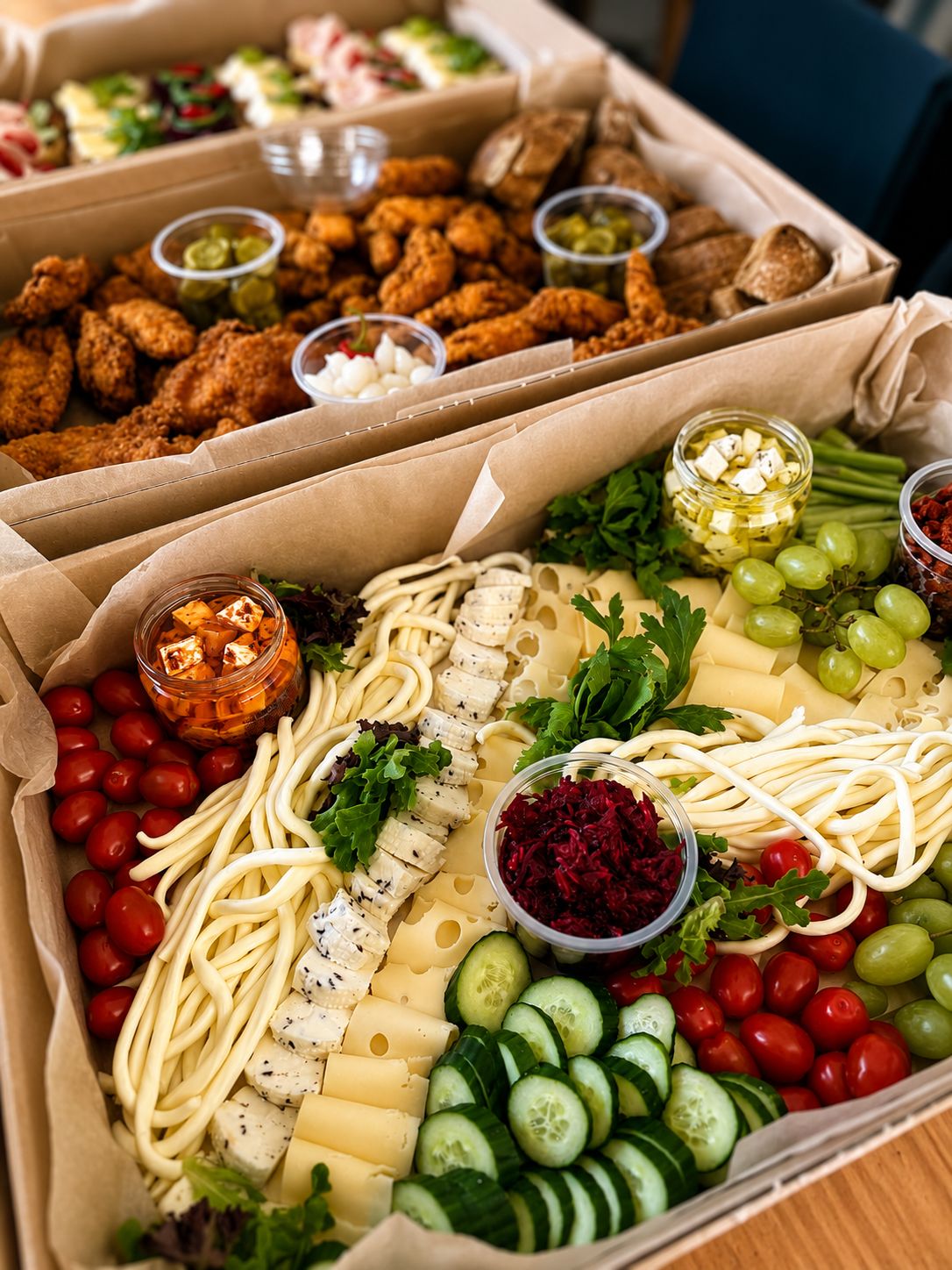 Cateringový box s vlastními sýry a řízečky